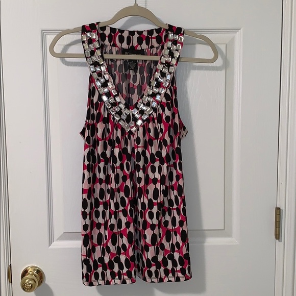 INC International Concepts Tops - INC Patterned Tank top with Large Gems INC International Concepts Tops - INC Patterned Tank top with Large Gems